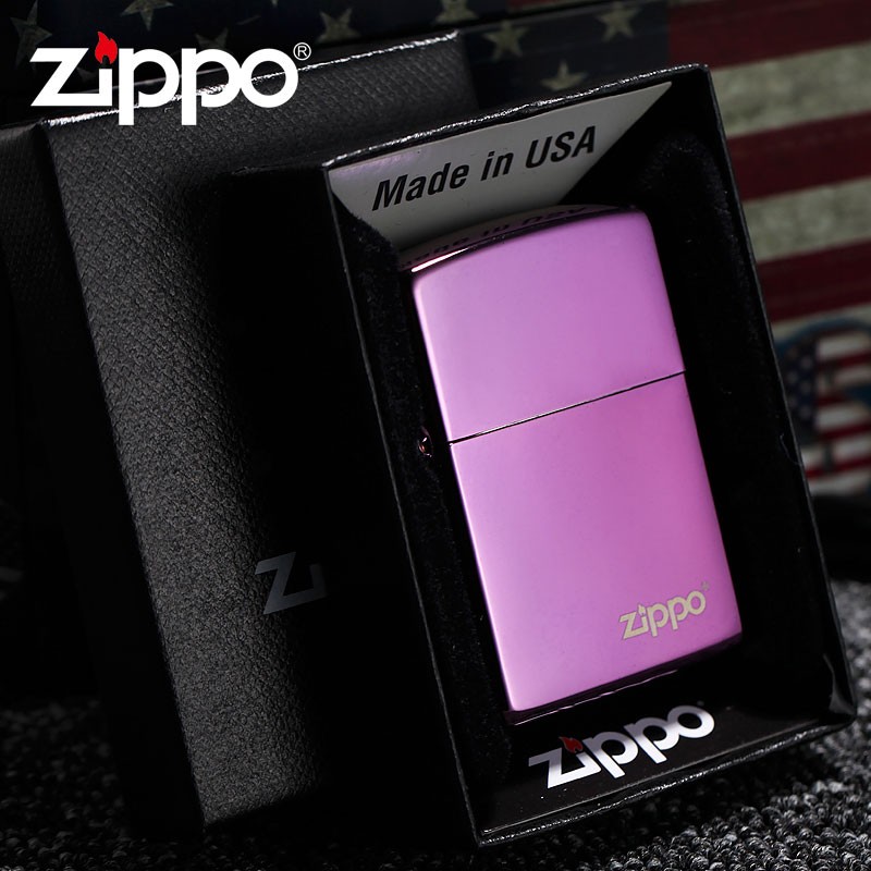 ไฟแช็ค Zippo 24747ZL แท้ สีม่วงเข้มผิวมัน " Zippo Logo Purple Abyss " แท้นำเข้า 100%