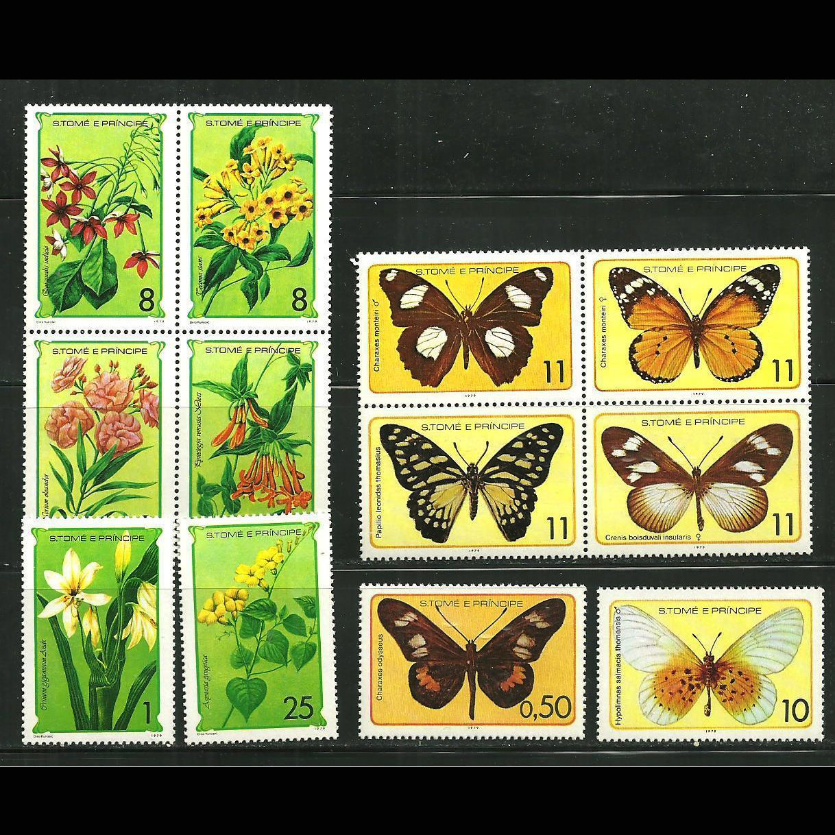 แสตมป์เซนต์ ทอมัส ชุด Butterflies and Flowers ผีเสื้อและดอกไม้ ปี 1979 - ST. THOMAS & PRINCE