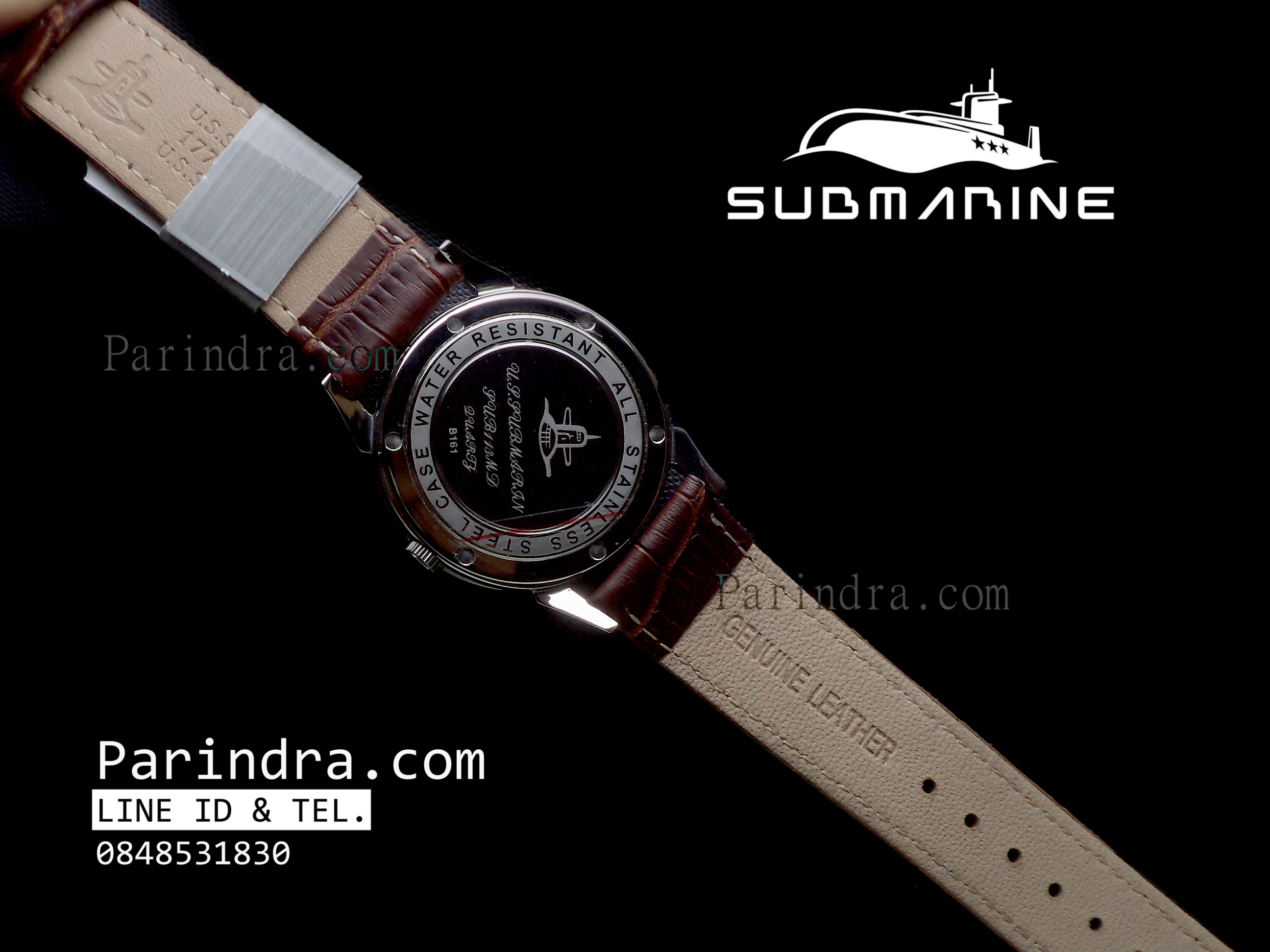 นาฬิกา US submarine รุ่น SUB113MD สายหนังสีน้ำตาล หน้าปัดเงิน