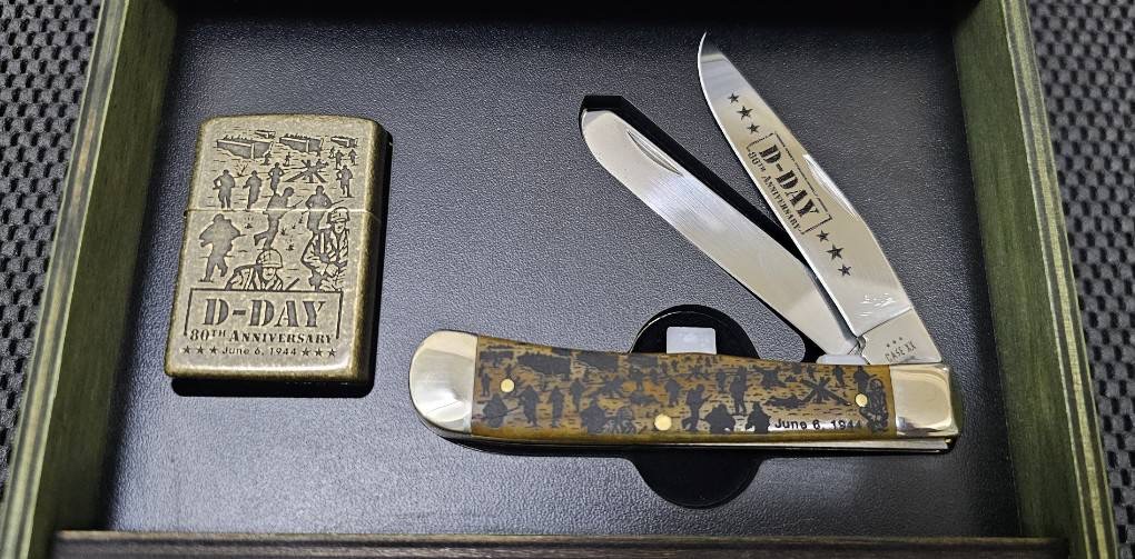 Case D-Day 80th Anniversary - Antique Bone Trapper with Zippo Lighter limited Edition