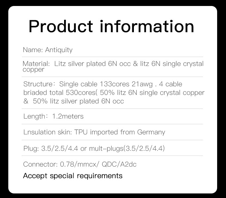 ขาย Hakugei Antiquity สายอัพเกรดหูฟัง 6N OCC ทองแดง+สายชุบเงิน แบบ Litz