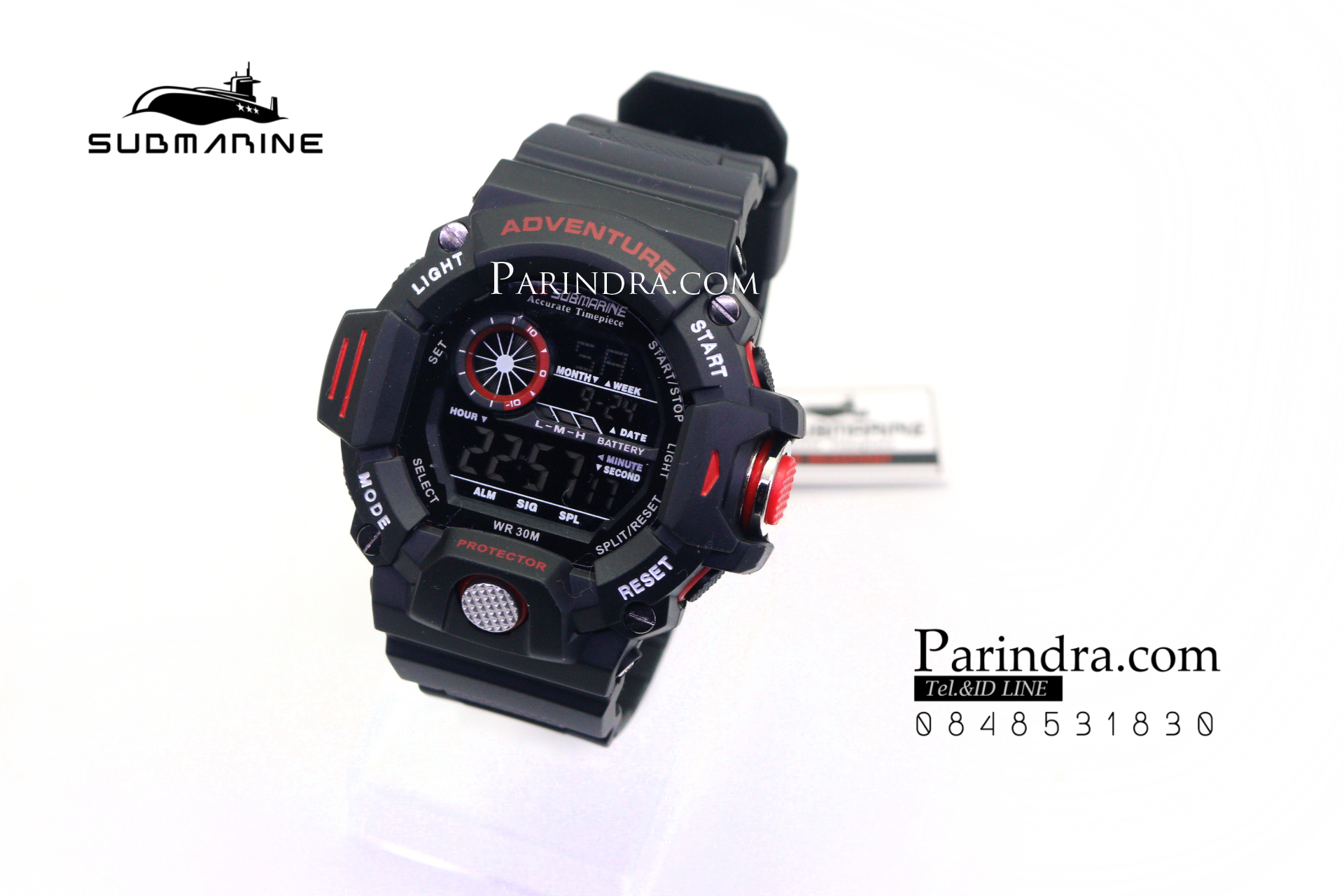 นาฬิกา US submarine รุ่น TP1328M สีดำตัดแดง พื้นหลังดำ