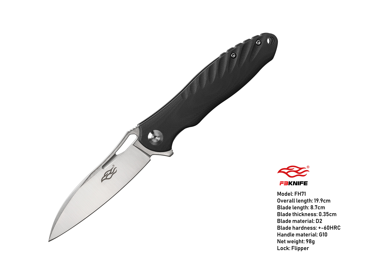 มีดพับ Ganzo กานโซ่ รุ่น FH71-BK / D2 Steel / ด้าม G10 สีดำสนิท ของแท้ 100%