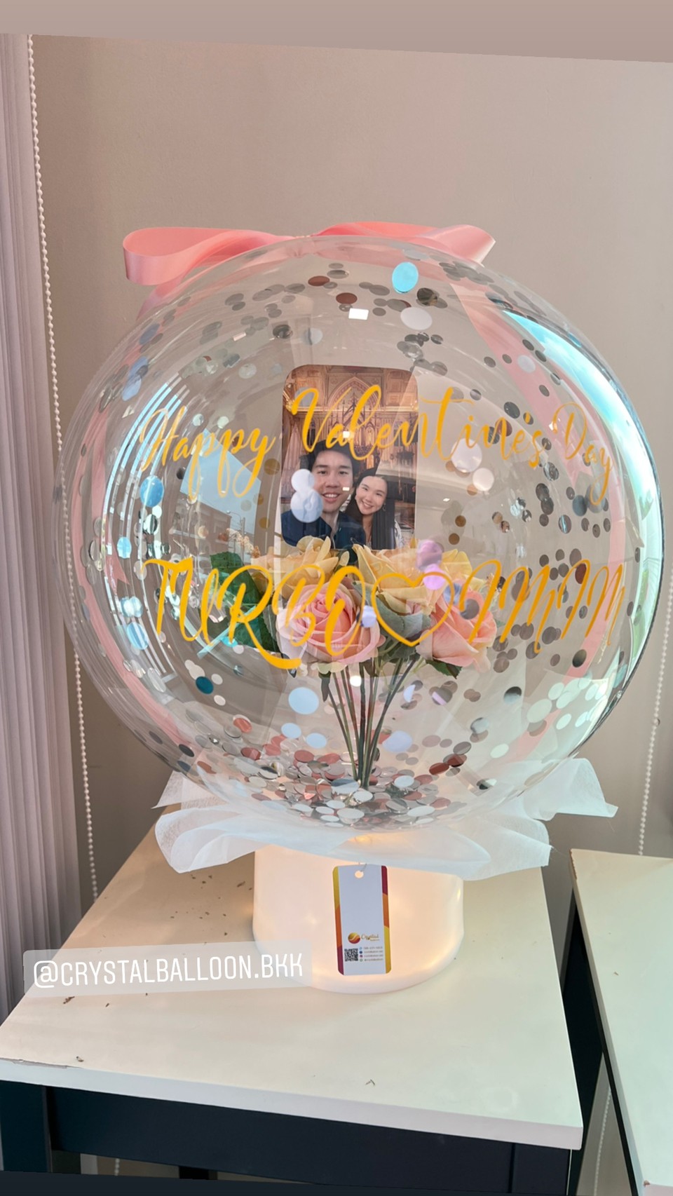Flower Balloon Valentine's Day กล่องไฟ เกาหลี น่ารัก น่ารัก พร้อมตกแต่ง สามารถใส่รูปได้ 1 ใบ สามารถเปลี่ยนข้อความ/เปลี่ยนสีได้