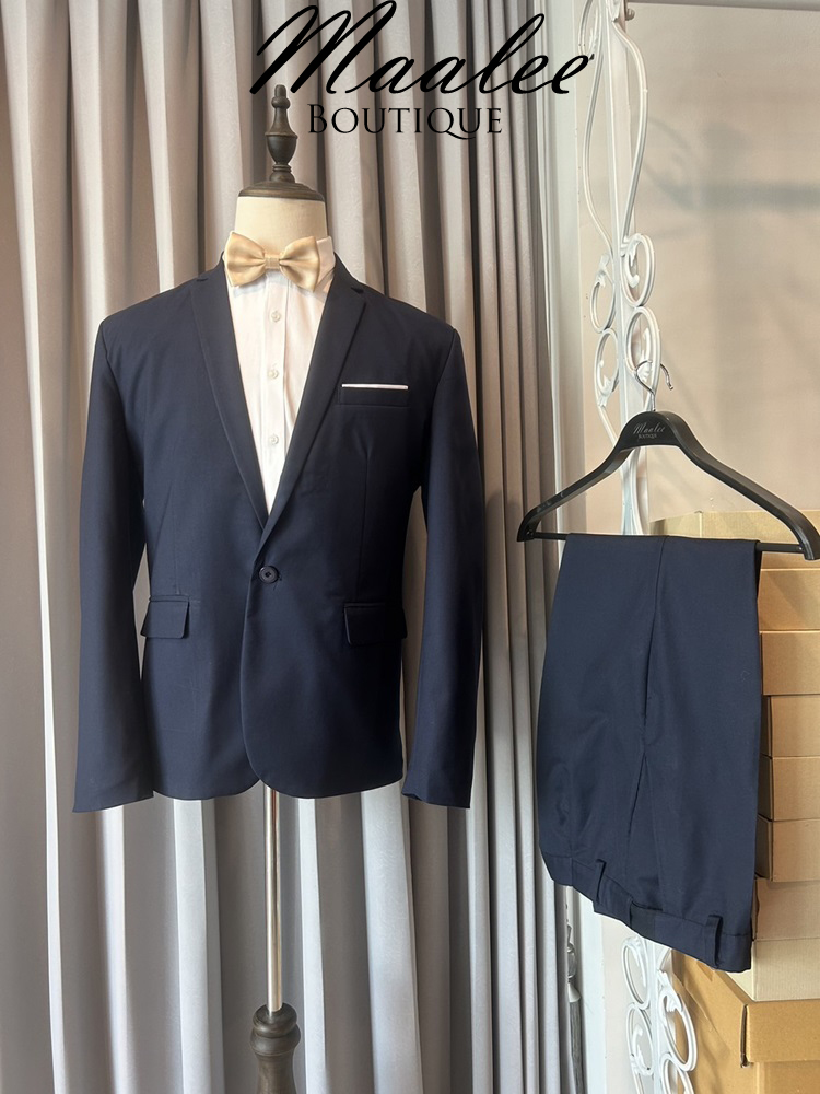 พร้อมเช่า ชุดสูทชาย สีกรมท่าเข้ม Navy Peony รุ่น 1 กระดุม งานซับในทั้งตัว (ไม่มีกั๊ก) พลัสไซส์