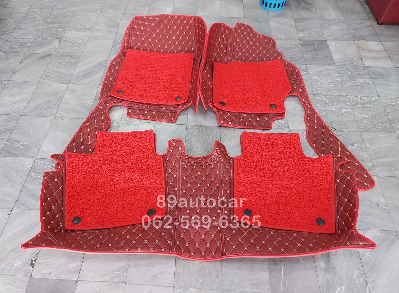 พรมรถยนต์ Toyota Camry 2007 ปูพรม7D สีแดงไวน์ขอบสีแดงสด + พรมดักฝุ่นสีแดง เข้ารูป