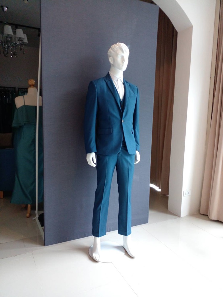 พร้อมเช่า ชุดสูทชาย สีฟ้าน้ำทะเล (พร้อมเสื้อกั๊ก)