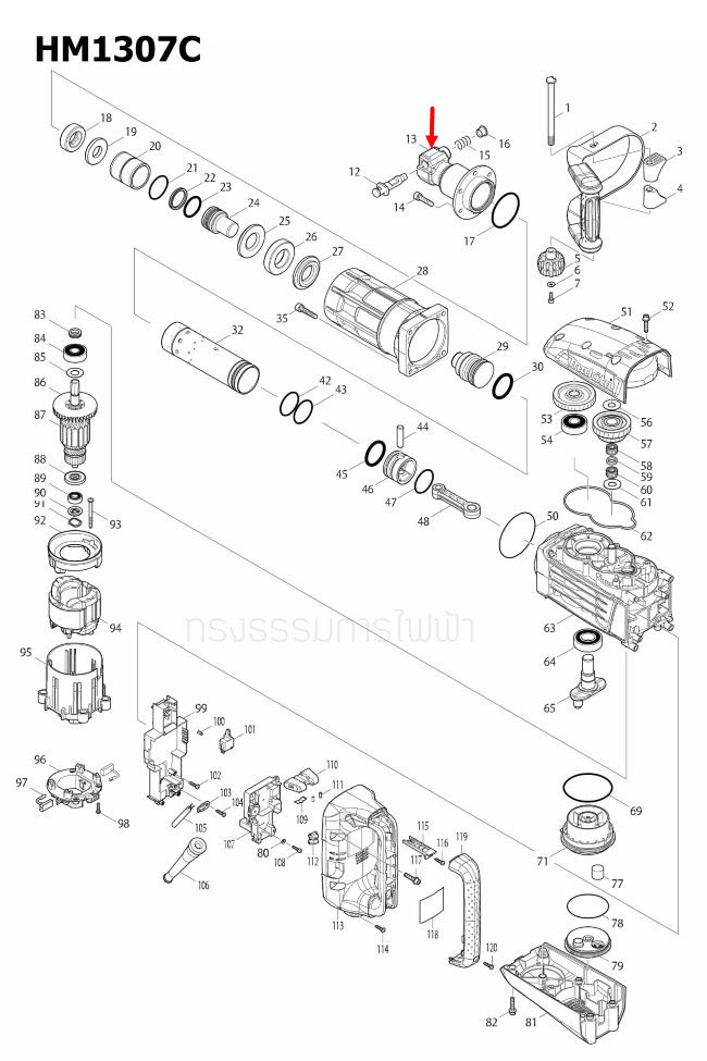 TOOL HOLDER สกัดไฟฟ้า Makita มากีต้า HM1307C [#13] Pn.331866-0 (แท้) ##