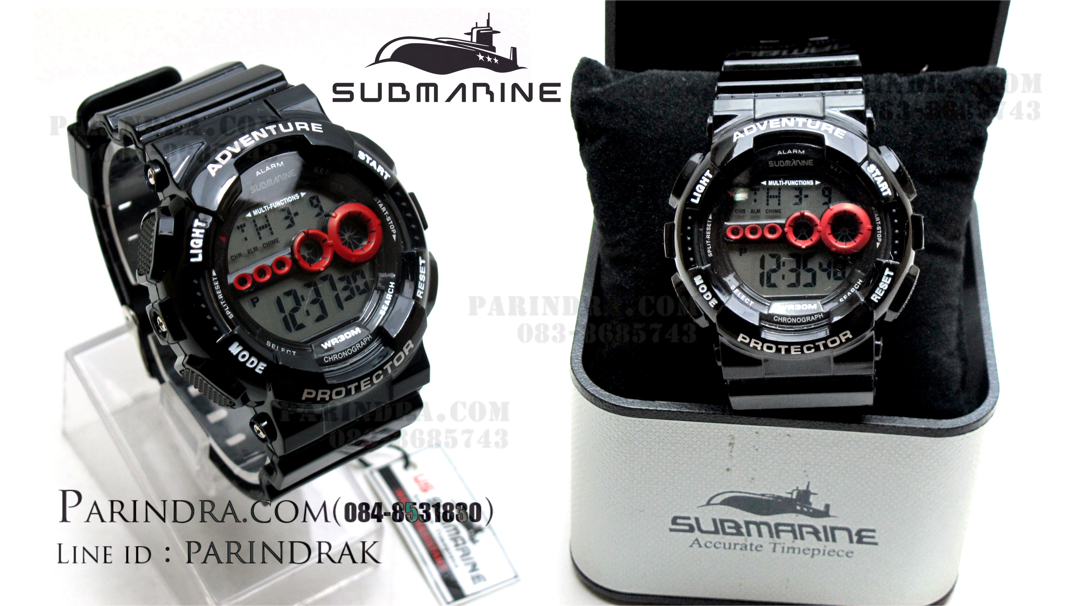 นาฬิกา US submarine รุ่น TP1282M สีดำ-หน้าปัดคาดแดง พื้นหลังเทา