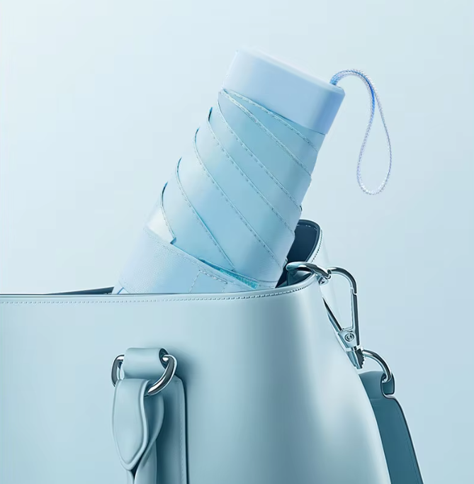 ร่มพับมินิ 5 ตอน 19 นิ้ว 6 ก้าน พร้อมกระเป๋าหนัง PU หูหิ้ว