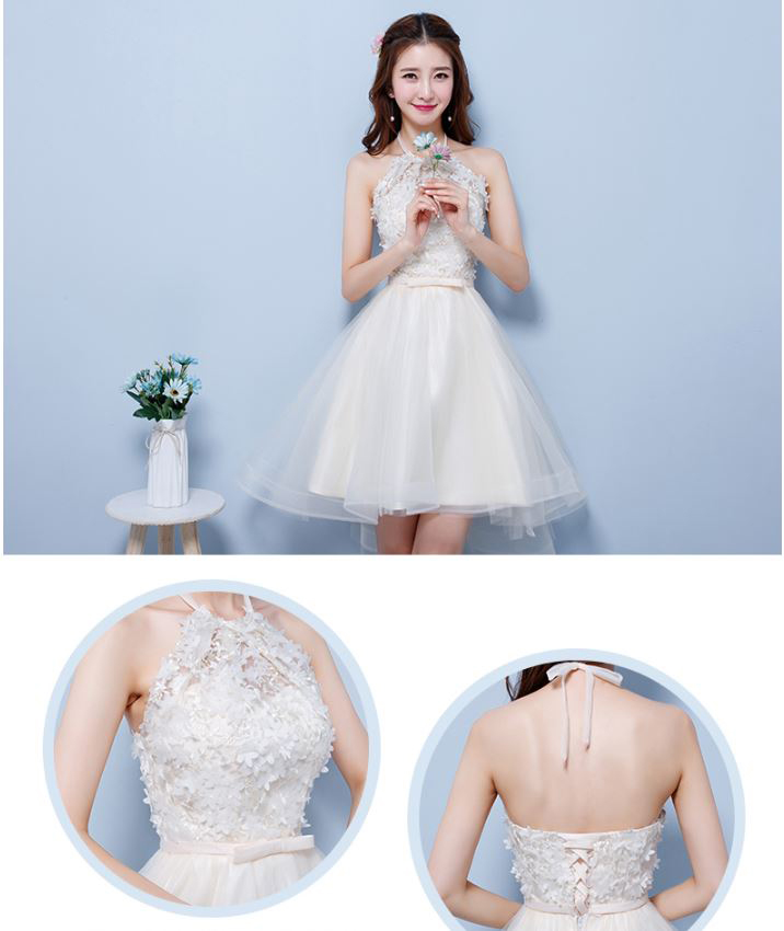 พร้อมเช่า เดรสขาว พรีเวดดิ้ง สวยหวาน กระโปรงตาข่าย ตัวชุดลูกไม้&แต่งโบว์ช่วงเอว (ซิปหลัง)