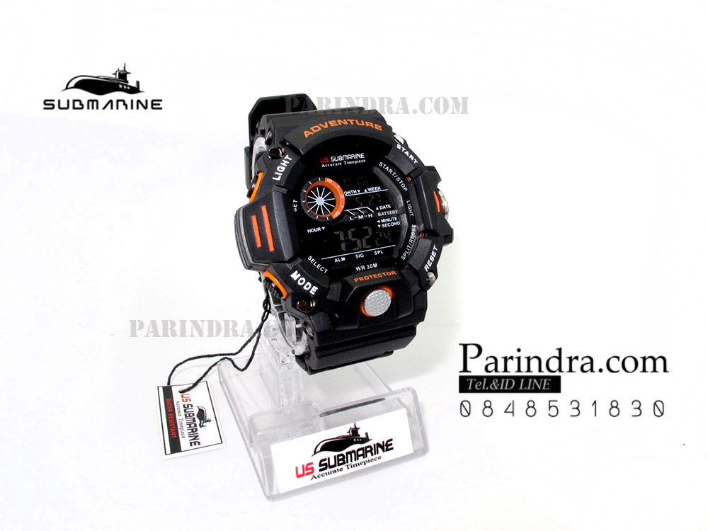 นาฬิกา US submarine รุ่น TP1328M สีดำตัดส้ม พื้นหลังดำ