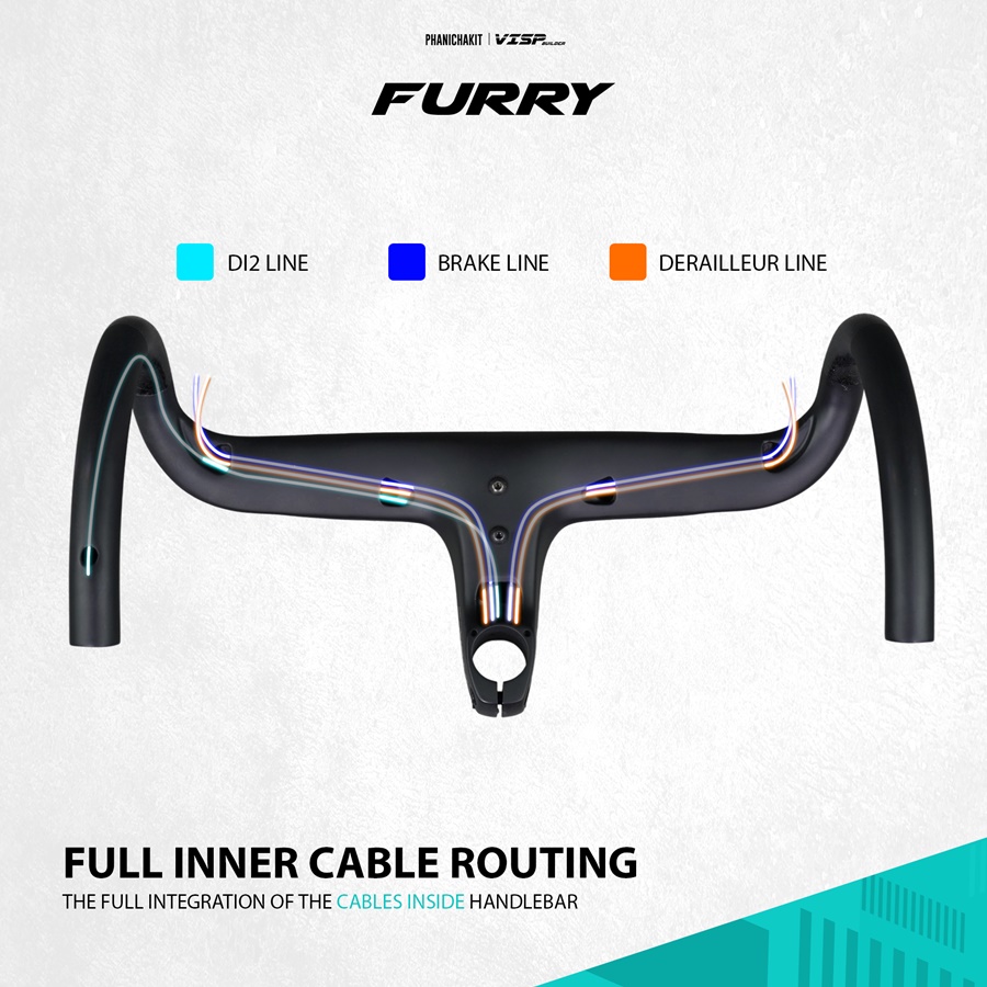 แฮนด์เสือหมอบคาร์บอน อินทิเกรตรุ่น FURRY จากแบรนด์ VISP BUILDER Road Bike Handlebar Integrated มีช่องสำหรับรองรับระบบ Di2 NEW2024