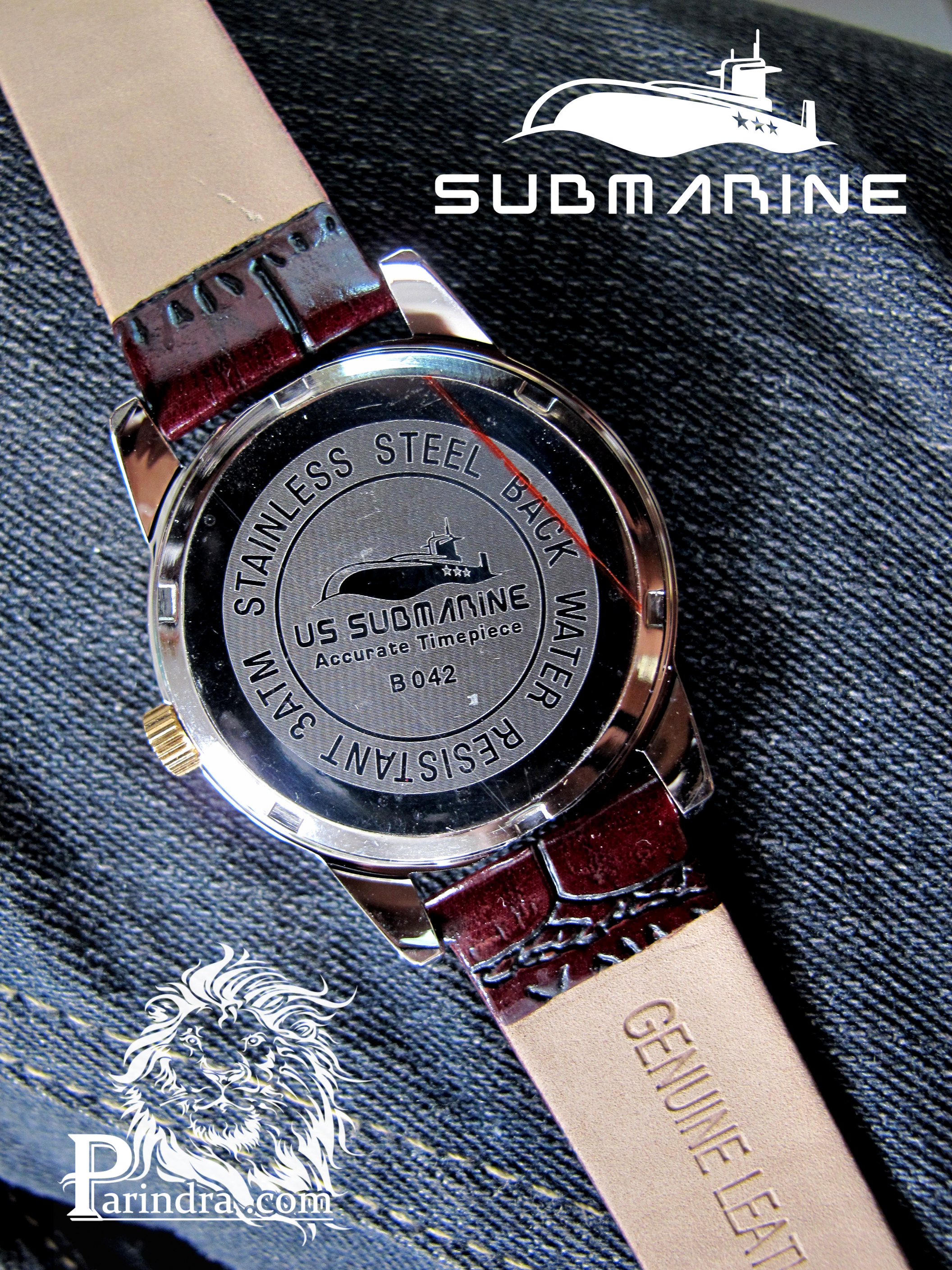 นาฬิกา US submarine รุ่นฺ B042 สายหนังสีน้ำตาล หน้าปัดทองเข็มสีทอง
