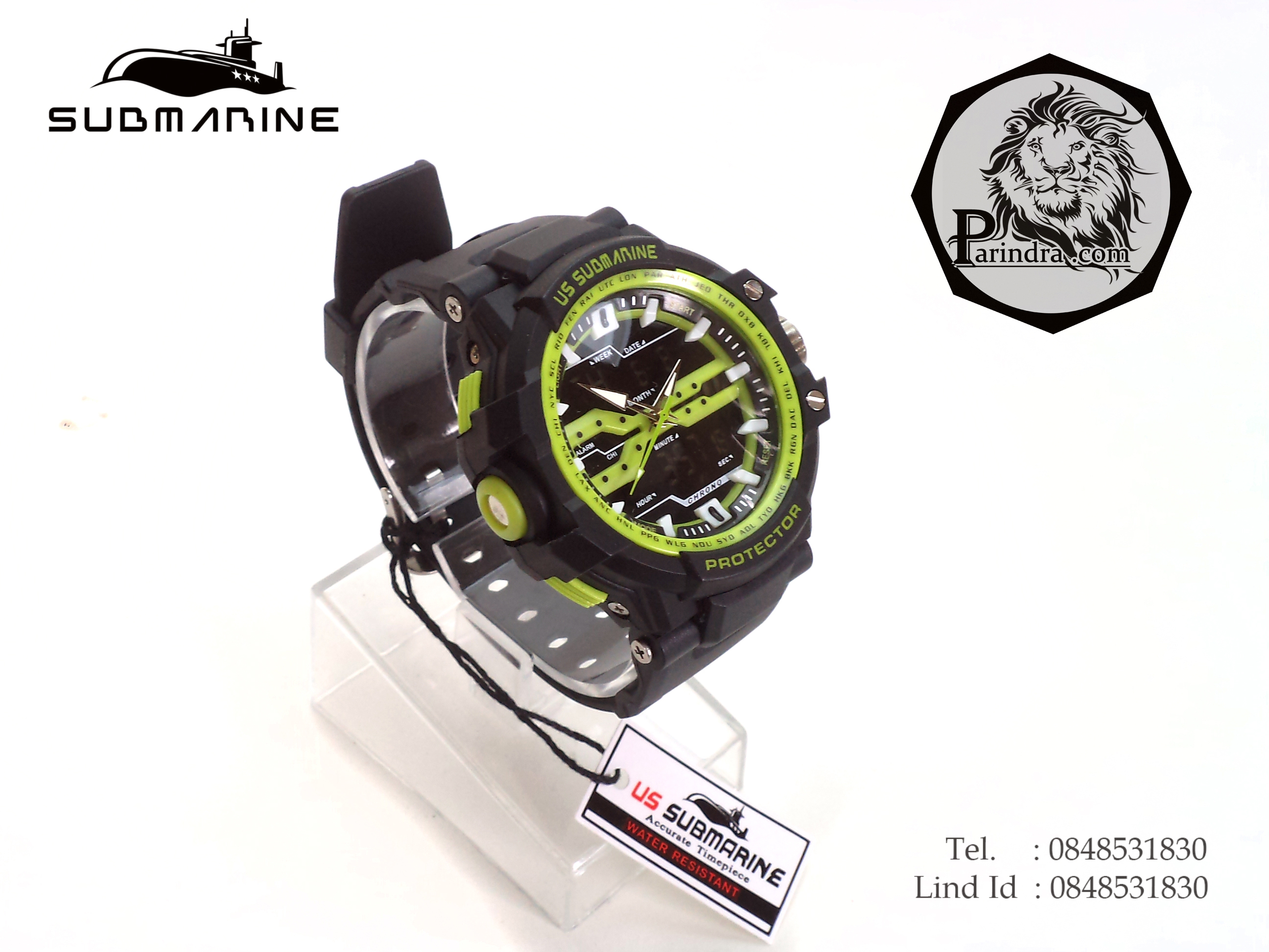นาฬิกา US submarine Protector รุ่น TP3152M สีดำตัดเขียว พื้นหลังดำ