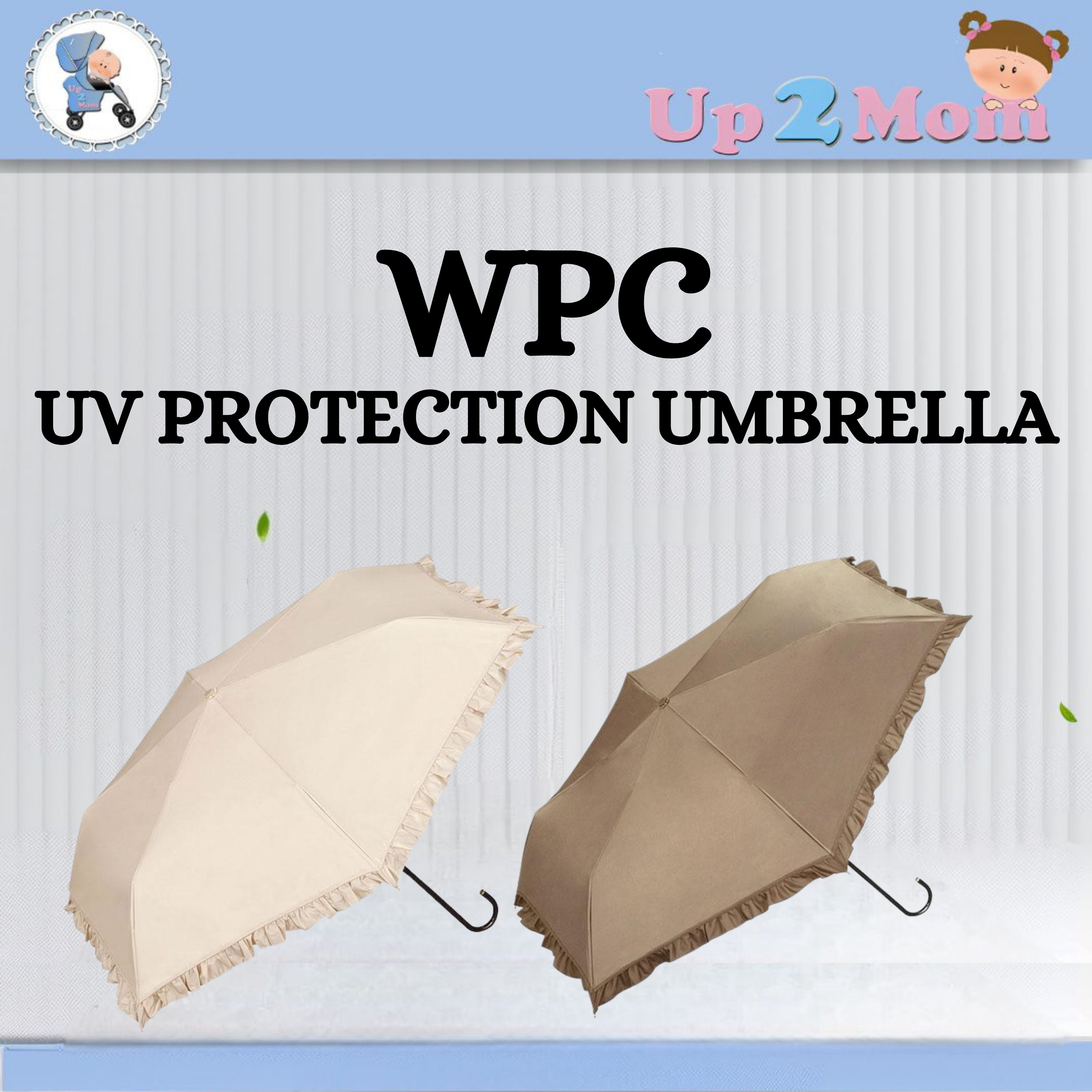 WPC Women's Folding Parasol with Classic Frills, Perfect for Sun and Rain, Full Light Blocking 50cm