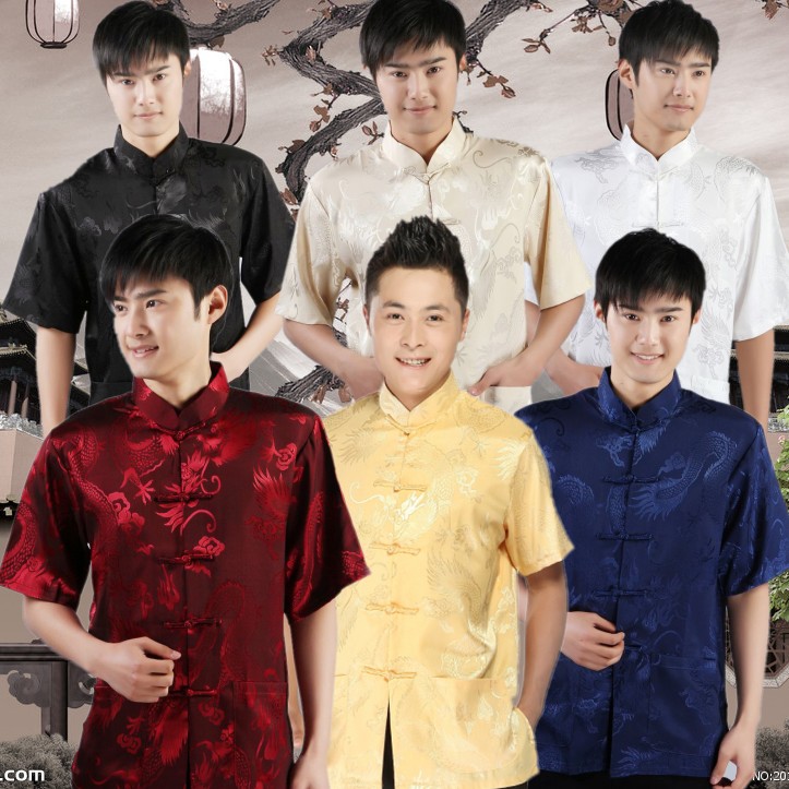 Pre-order ชุดจีน เสื้อจีนชาย แขนสั้น สีทอง