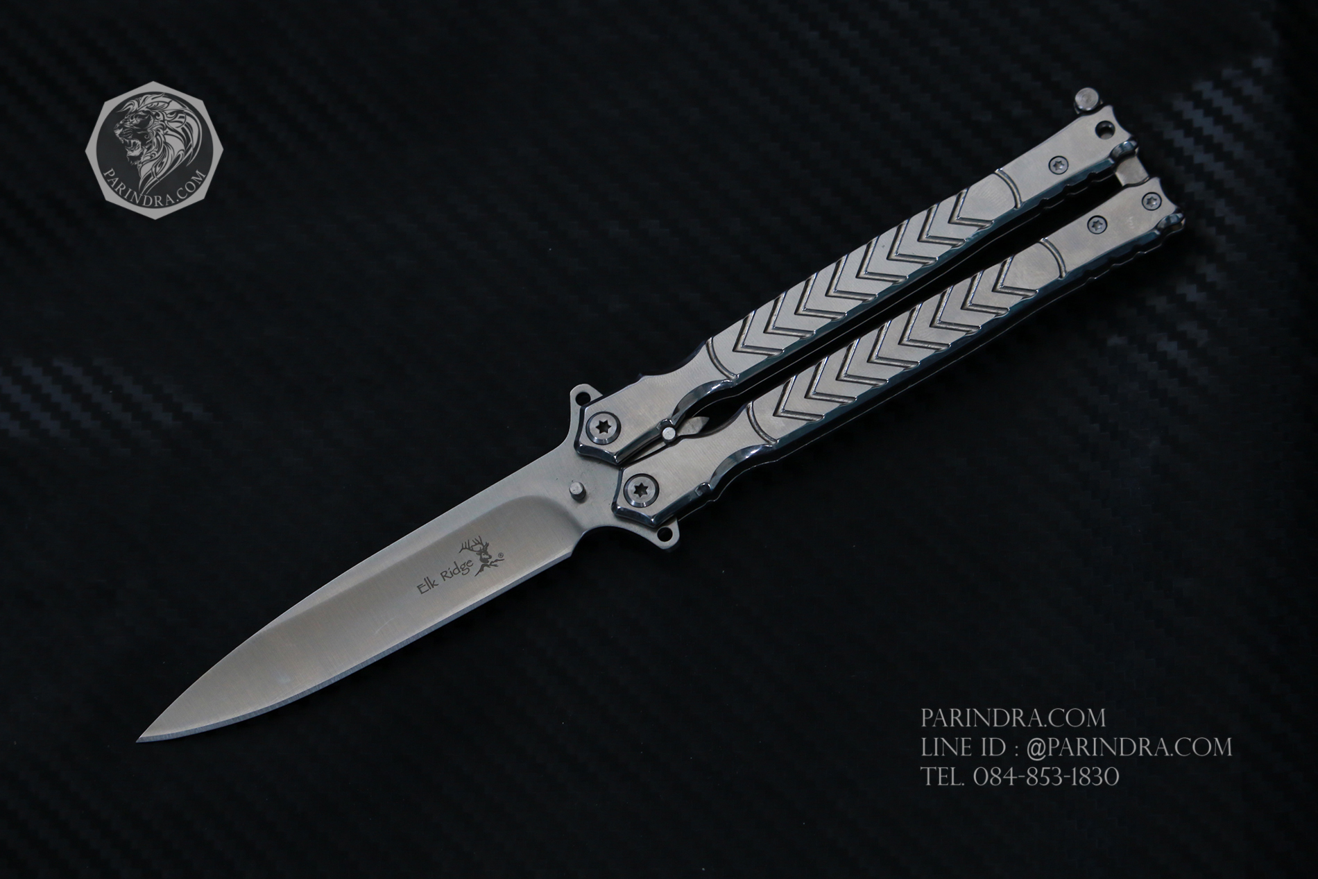 มีดปีกผีเสื้อ ลายหัวกวาง Elk Ridge สีเงิน ปลายแหลม