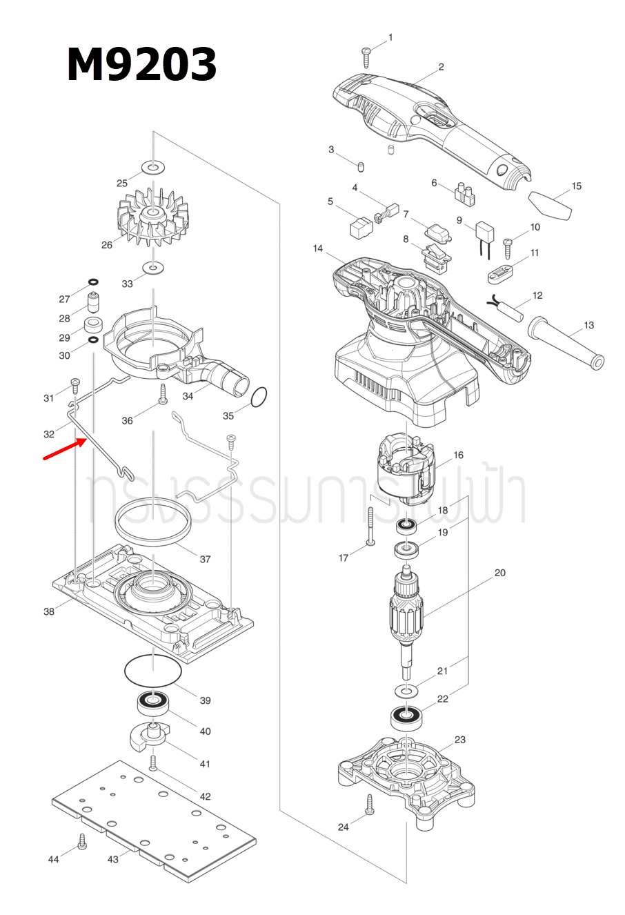 LEVER เครื่องขัดกระดาษทราย Makita มากีต้า MT921, M9203, M9203B Pn.324873-0 (แท้) ## (*)