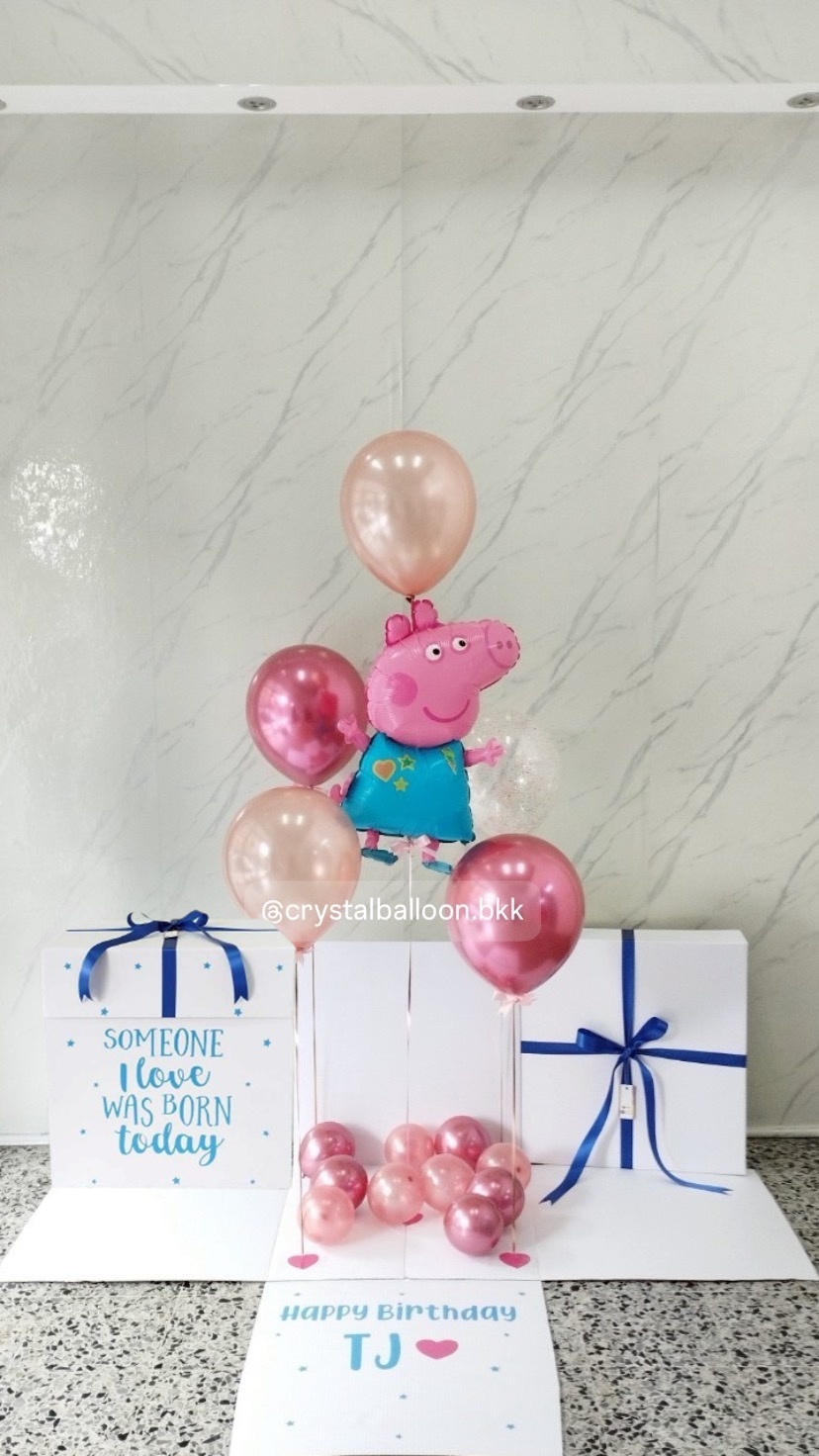 Surprised Box กล่องเซอร์ไพรส์วันเกิด พร้อมตกแต่ง ลูกโป่ง 5 ลูก ฟอยล์การตูน 1 ชิ้น พร้อมตกแต่ง สามารถใส่รูปได้ 2 รูป สามารถเปลี่ยนสีลูกโป่ง/เปลี่ยนสี-ฟอยล์ตกแต่ง/เปลี่ยนข้อความได้