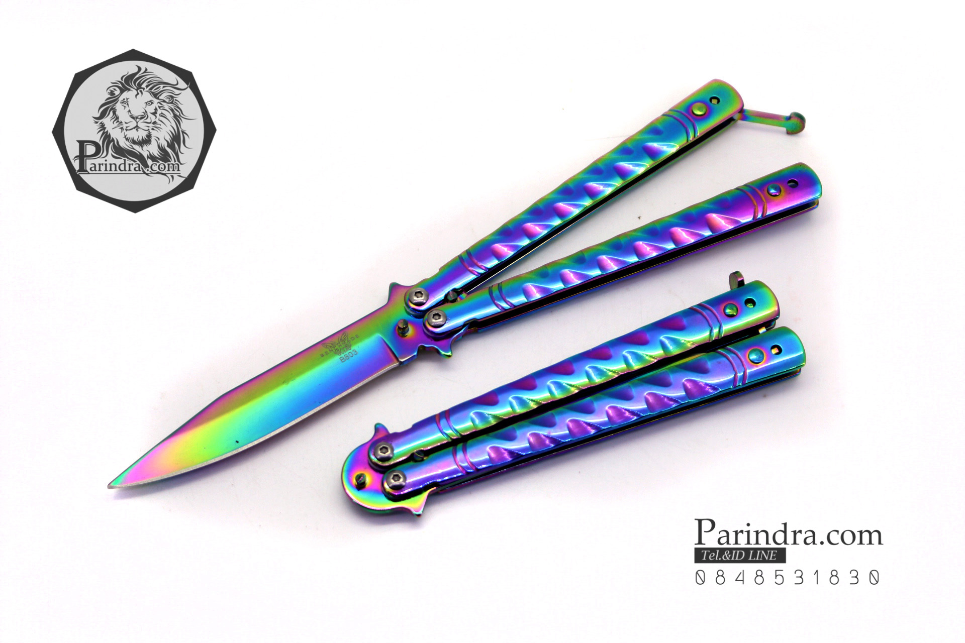 มีดบาลีซอง Balisong มีดควง มีดปีกผีเสื้อ สีรุ้งอะโนไดซ์ ขนาด 9 นิ้ว BLA007