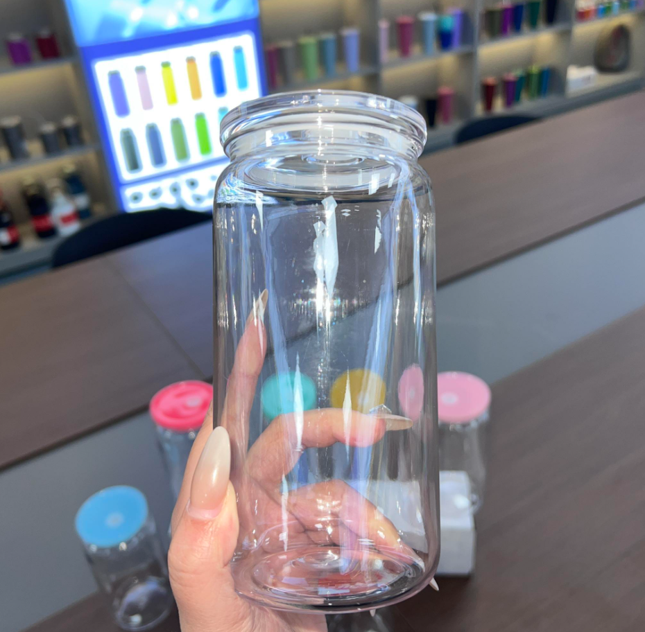 แก้วพลาสติกใสพร้อมหลอดและฝา 475 ml