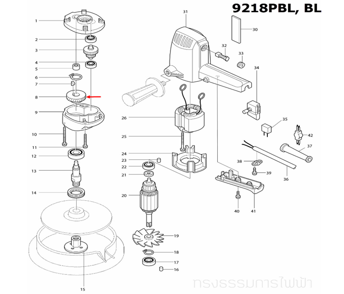 เฟือง เครื่องขัดเงา Makita มากีต้า 9218PBL, BL [#8] Pn.226401-6 (แท้) ##