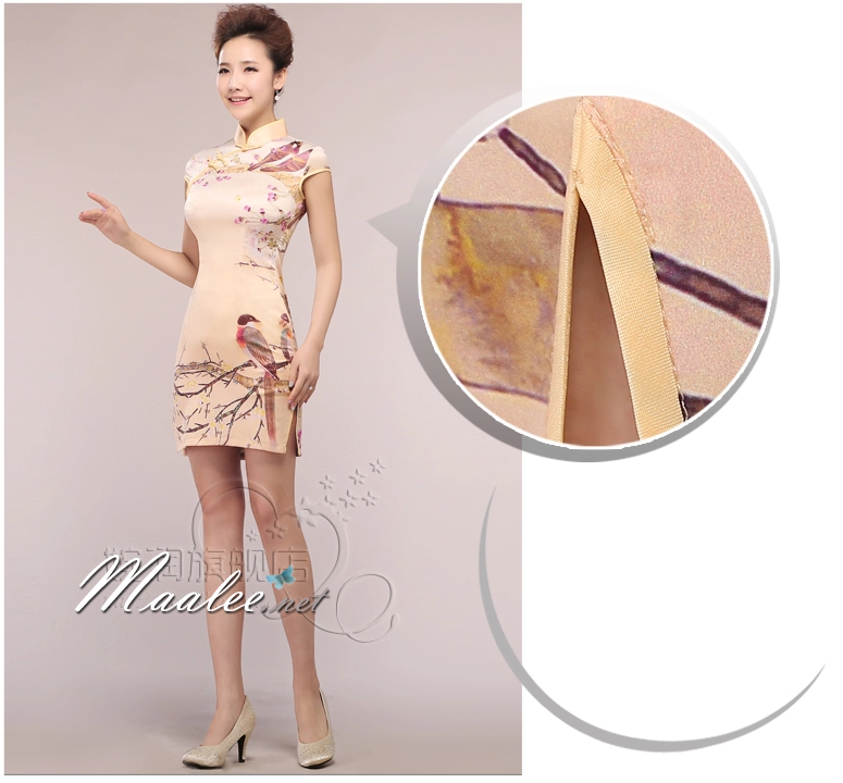 พร้อมส่ง ชุดเดรสสั้น ผ้าพิมพ์ลาย คอจีน กระโปรงแหวกข้าง (XL)