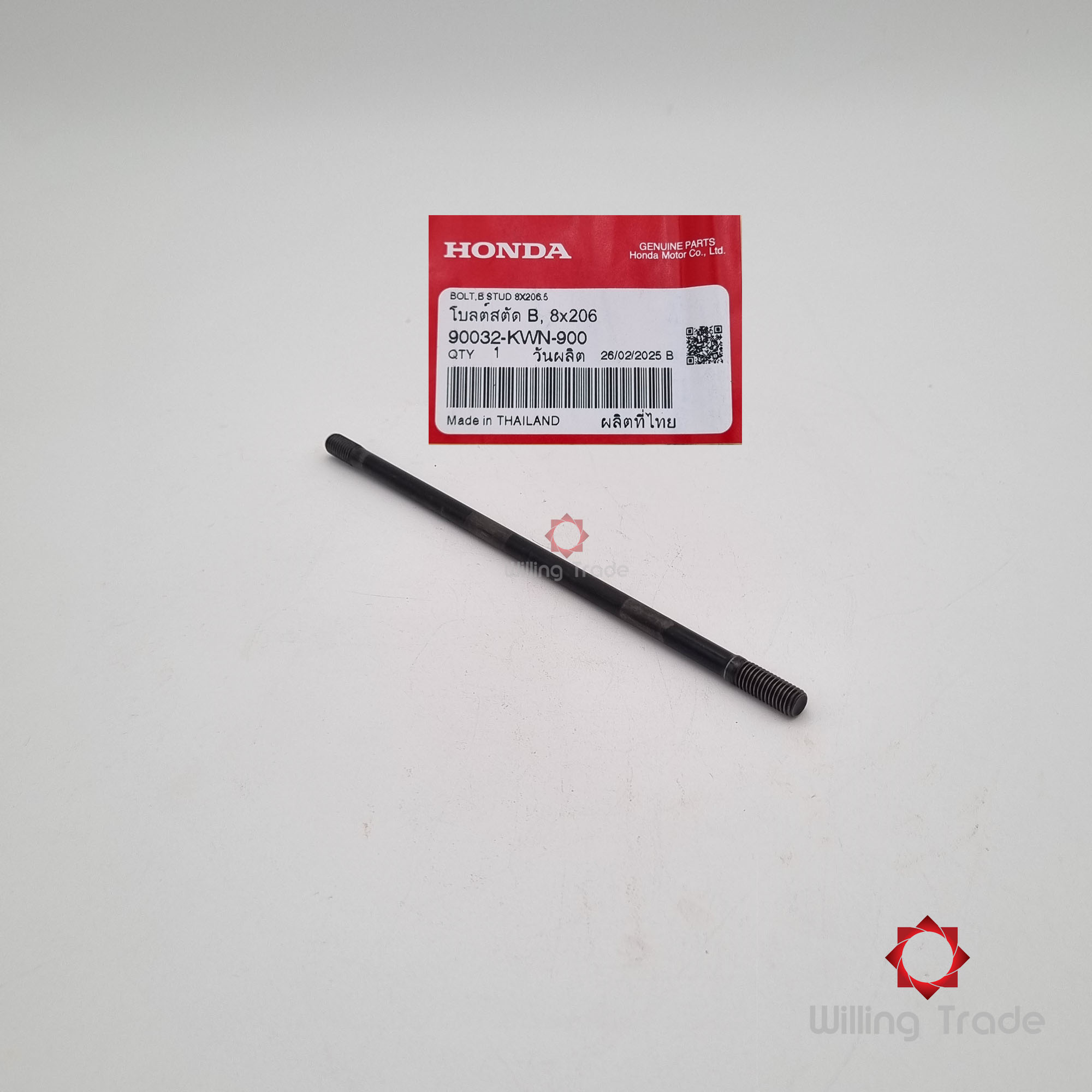 โบ้ลท์สตัด B, 8x206 (WY147) HONDA: (90032-KWN-900) CLICK 125I ... แพ๊คละ 1 ชิ้น... [แท้ศูนย์ 100%] ... กลุ่มอะไหล่เรือนเครื่องยนต์ข้างซ้าย ...BOLT B, STUD, 8x206