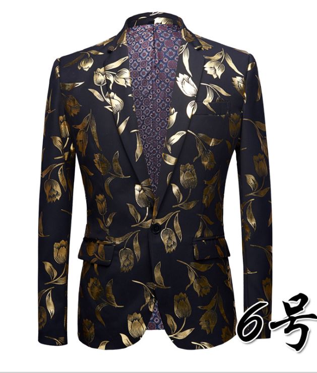 Pre-order เสื้อสูทชาย พิมพ์ลายดอกทิวลิปสีทอง ** เฉพาะเสื้อ**