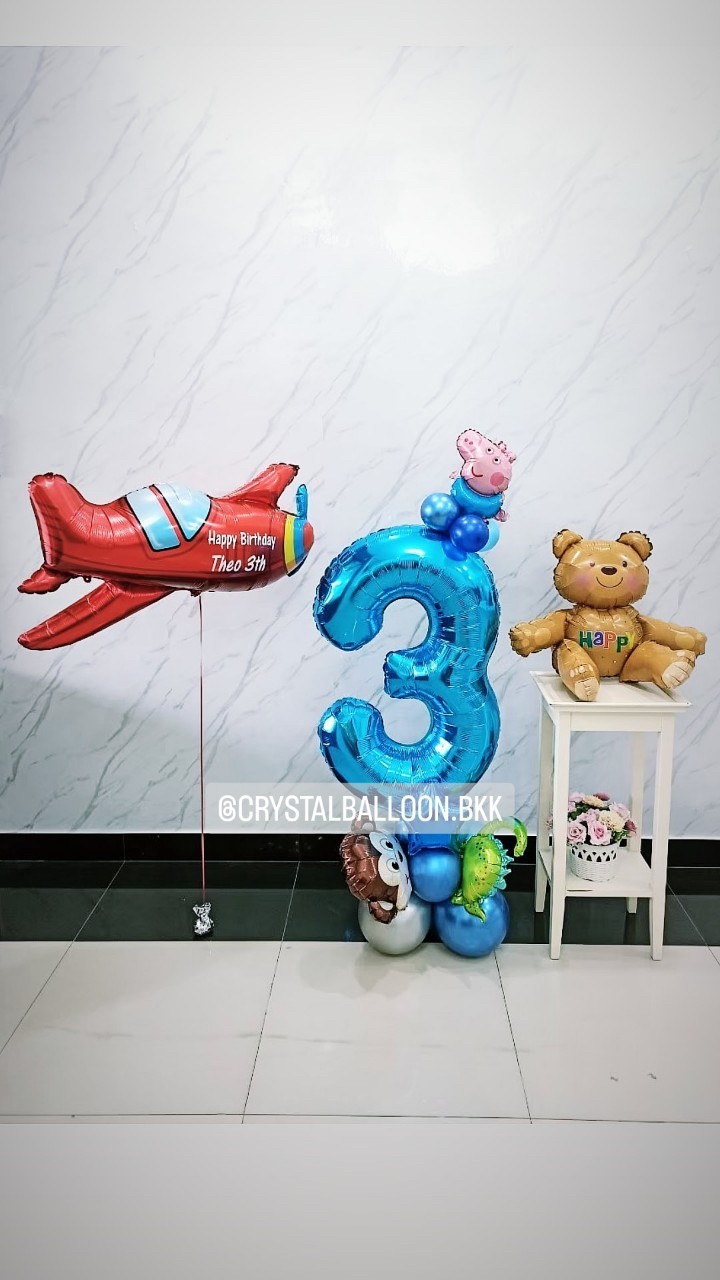 ลูกโป่ง วันเกิดเด็ก ฟอยล์เครื่องบินใหญ่ สีแดง 1 ชิ้น พร้อม ฟอยล์ตัวเลข ขนาด 40" ตั้งฐาน 1 ชิ้น พร้อมตกแต่ง ฟอยล์หมีน้ำตาลตั้งพื้น 1 ชิ้น สามารถเปลี่ยนสีลูกโป่ง/เปลี่ยนสี-ฟอยล์ตัวเลขได้