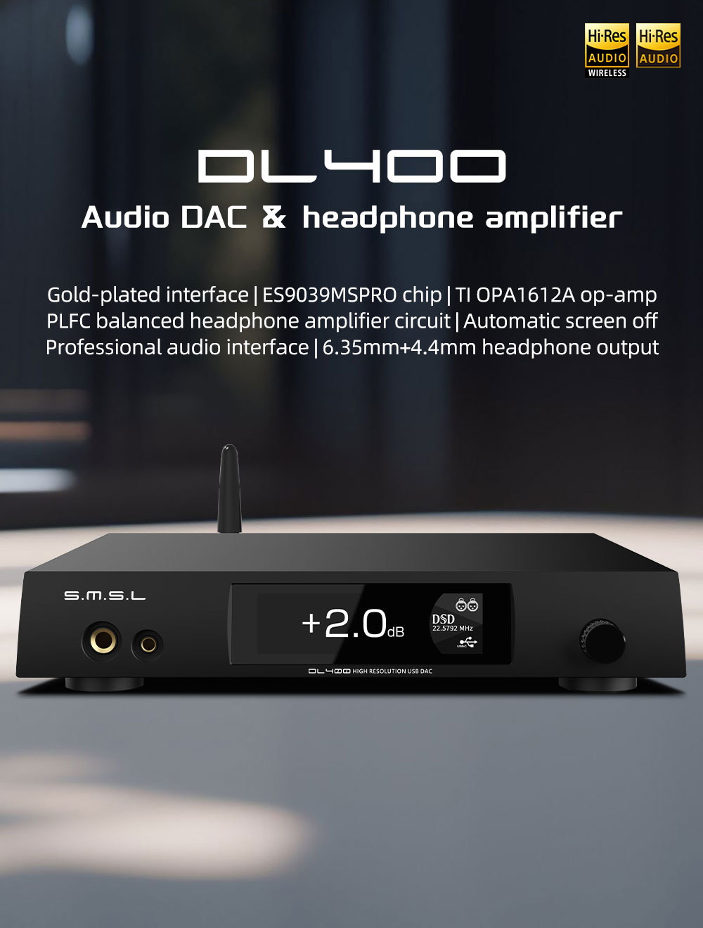 SMSL DL400 DAC/AMP ตั้งโต๊ะ ชิป ESS ES9039MSPRO รองรับ MQA, LDAC, Dual Hi-Res ประกันศูนย์ไทย