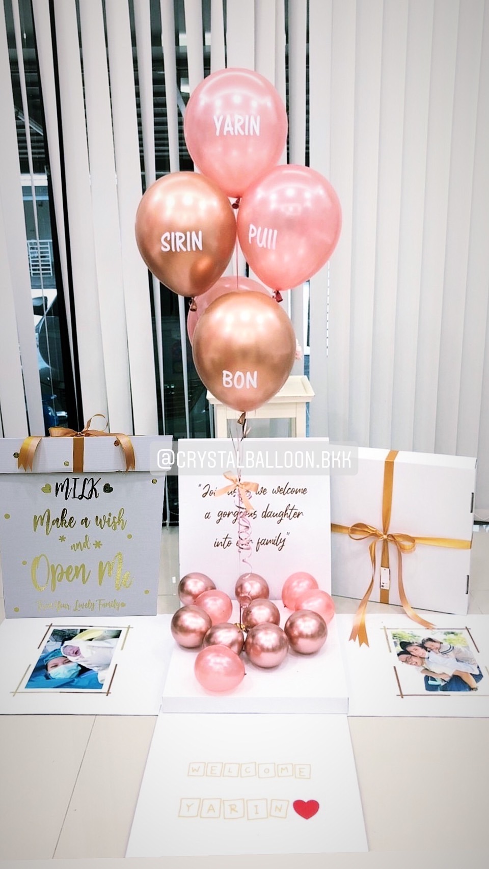 Happy Birthday Surprise Box Theme สีโรสโกล พร้อมตกแต่ง ลูกโป่ง 5 ลูก,สามารถใส่รูปได้ 2 ใบ สามารถเปลี่ยนสีลูกโป่ง/เปลี่ยนข้อความได้