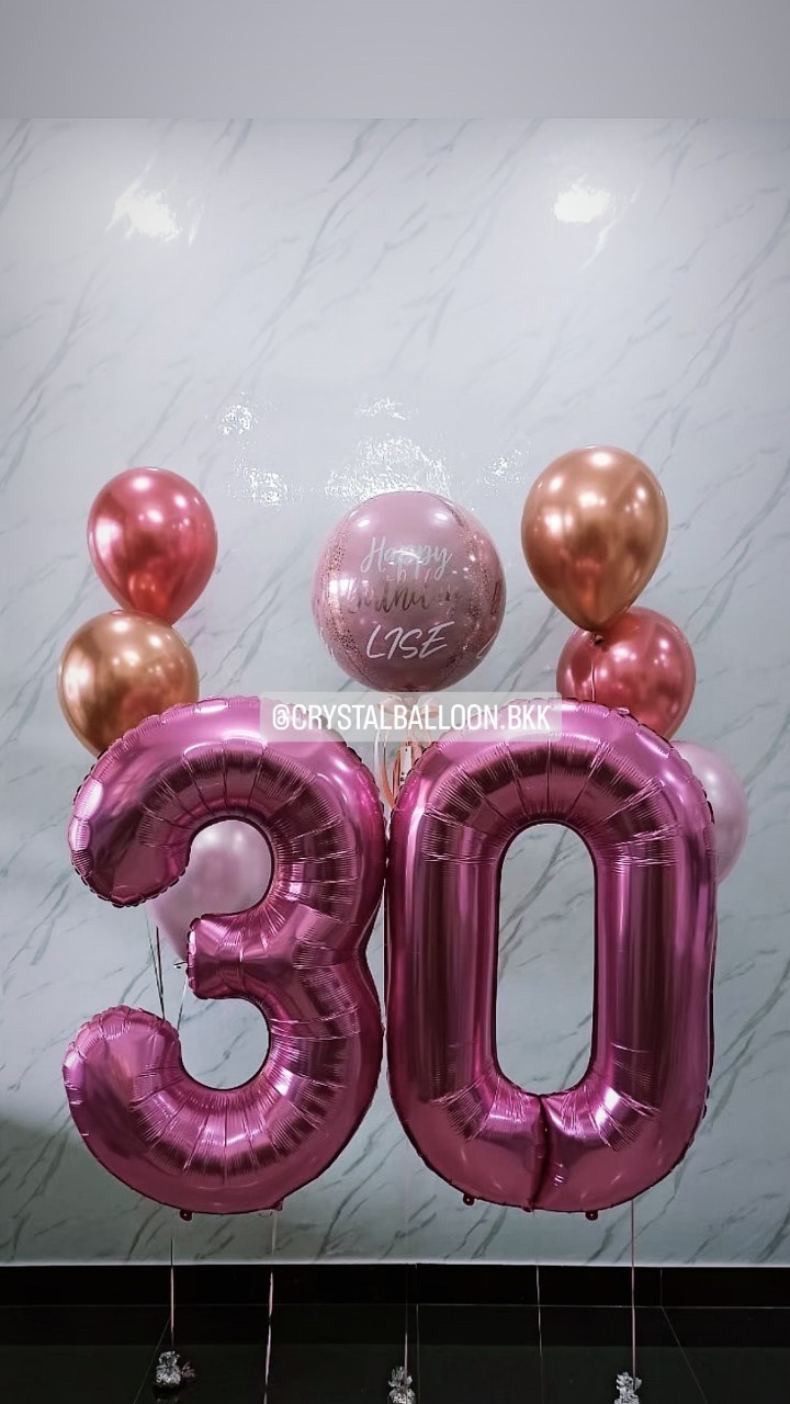 ลูกโป่ง วันเกิด ฟอยล์กลม USA ขนาด 18" สีชมพู พร้อม ช่อลูกโป่งโครเมี่ยม 3 ลูก 2 ช่อ พร้อมตกแต่ง ฟอยล์ตัวเลข ขนาด 40" 2 ชิ้น สามารถเปลี่ยนสีลูกโป่ง/เปลี่ยนชื่อ/เปลี่ยนสี-ฟอยล์ตัวเลขได้