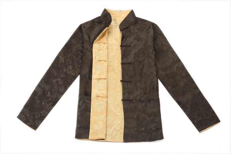 Pre-order ชุดจีน ชาย เสื้อผ้าแพร สีน้ำตาล/ ทอง ใส่ได้สองด้าน