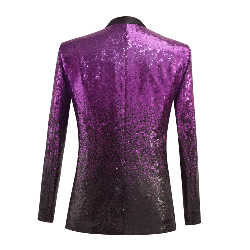 Pre-order เสื้อสูทชาย สูทแฟชั่น สูทกลิตเตอร์ไล่สี สีม่วงดำ