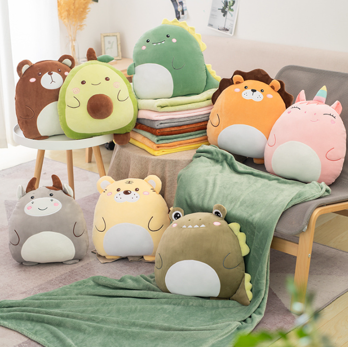 หมอนผ้าห่มตุ๊กตารูปสัตว์ ขนาดหมอน 40*35 ซม. ขนาดผ้าห่ม 100*150 ซม.