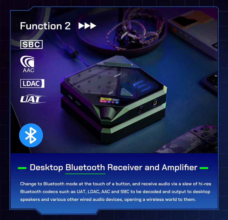 Hiby FD5 DAC/AMP ตั้งโต๊ะ Class A/AB ชิป AKM4493 x4 ในธีมไซเบอร์พังค์ รองรับ MQA ประกันศูนย์ไทย