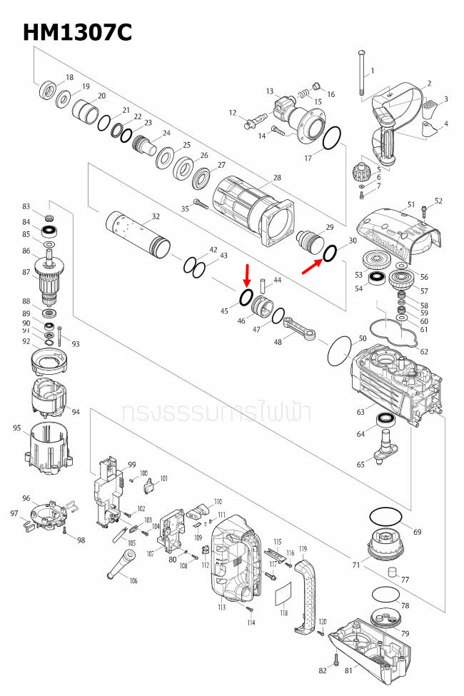โอริง 42X5 สกัดไฟฟ้า Makita HM1307C [#30, #45] Pn.213193-6 (แท้) ##(**)