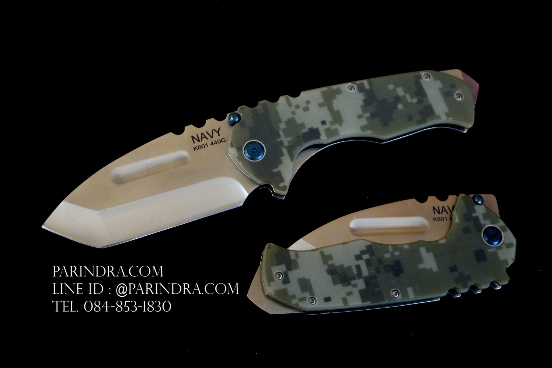 มีดพับ Navy รุ่น K801C สีเขียวทหาร ด้าม G10 ทรงสวย ของแท้ 100% ใหม่ หมุดน้ำเงิน