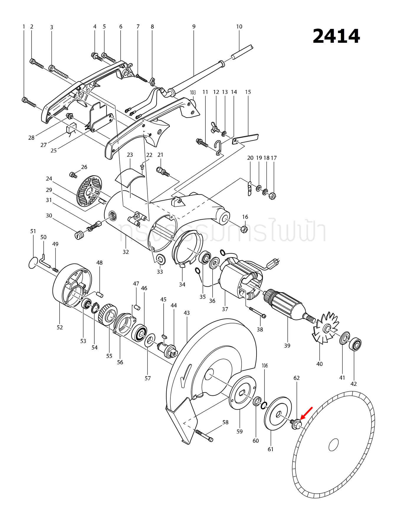 น๊อตยึดใบ แท่นตัดไฟเบอร์ Makita LW1401 [#4], 2414 [#62], 2416S, 2414B Pn.251680-7 (แท้) ##