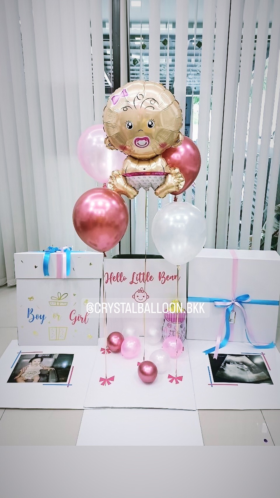 Gender Reveal ลูกโป่งทายเพศ แบบกล่อง พร้อมตกแต่ง สามารถใส่รูปได้ 2 ใบ สามารถเปลี่ยนสีลูกโป่ง/เปลี่ยนข้อความได้