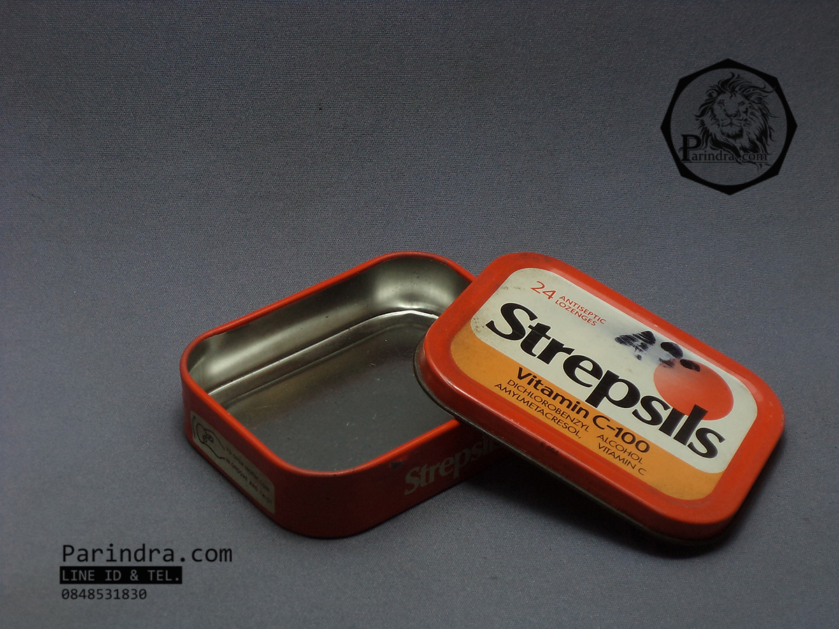 กล่องเหล็ก Strepsils รุ่นเก่า สีเขียวแก่ ปี 1995 #S452