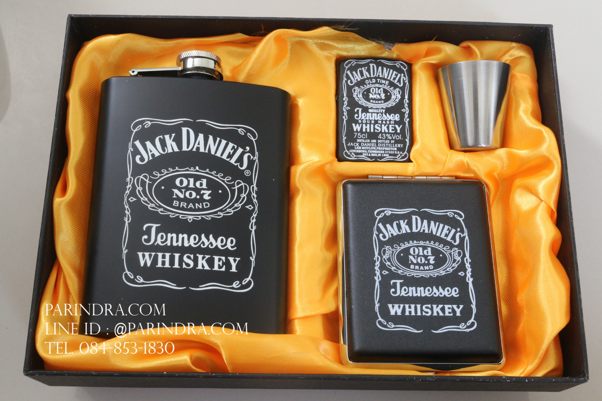 ชุดกระป่องสแตนเลส Jack Daniel's อย่างดี สำหรับพกพา สีดำผิวด้าน