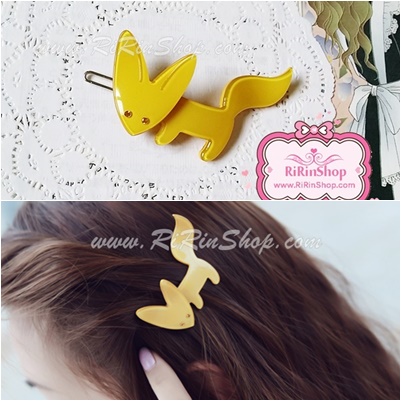 Rena chris กิ๊บติดผมเซลลูโลสสุนัขจิ้งจอกแต่ง Swarovski สีเหลือง