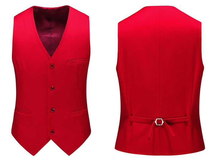 Pre-order ชุดสูทชาย สีแดง สไตล์เกาหลี พร้อมเสื้อกั๊ก