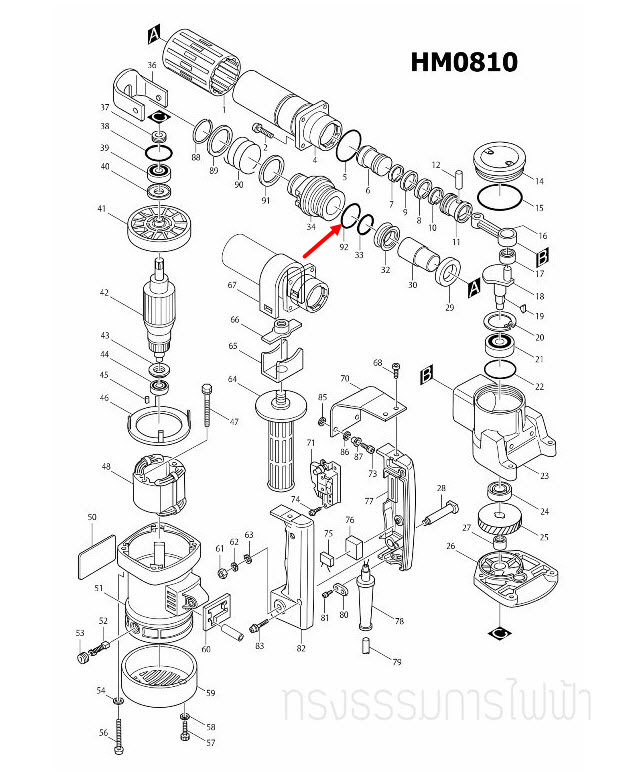 โอริง สกัดไฟฟ้า, แย็ก Makita-มากีต้า Maktec MT860 [#10], HM1202C [#92] HM0810 [#92], HM0810T, TA [#31] Pn.213508-7 (แท้) ##(*)