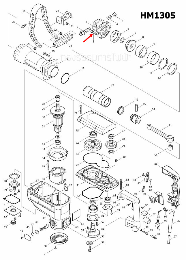 น๊อต M8X30 สกัด เจาะพื้น Makita HM1305, HM1306 [#3] Pn.266010-9 (แท้) ##