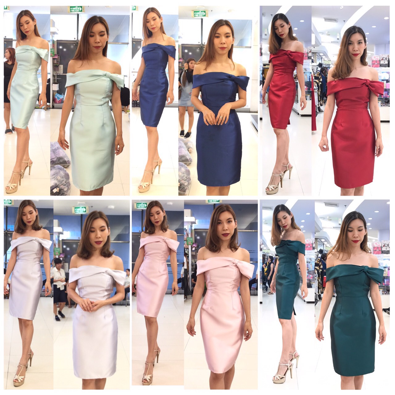 พร้อมเช่า ราตรีสั้น ชุดเดรสเข้ารูป ไหล่ปาด สีเขียวมิ้นต์