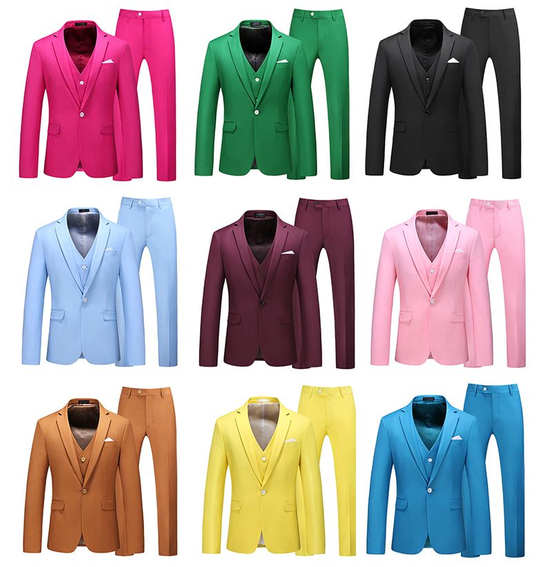 พร้อมเช่า ชุดสูทชาย สีชมพูบานเย็น ทรงเข้ารูป Slim-cut (พร้อมเสื้อกั๊ก) สำเนา